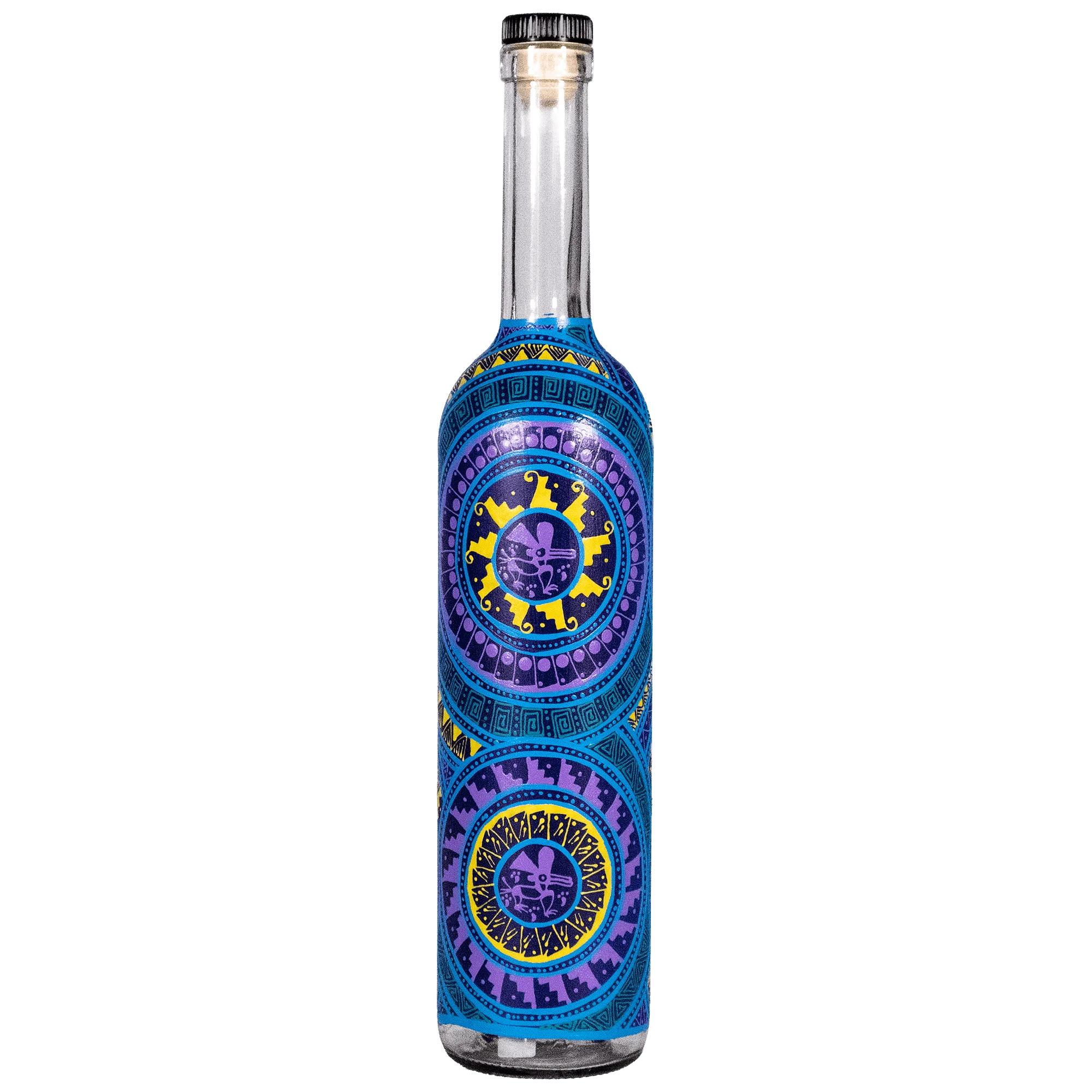 botella de mezcal la sombra 750ml, pintada a mano completa